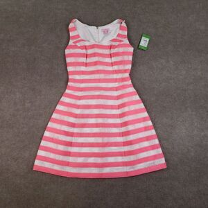 Lilly‎ Pulitzer Joslin Dress Size 0 Pink White Flutter Ribbon Floral Striped